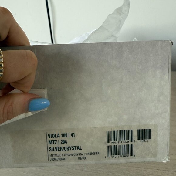 NWT Jimmy Choo Viola 100 Metallic Nappa Leather Crystal Chandelier Ankle Strap - Picture 3 of 16